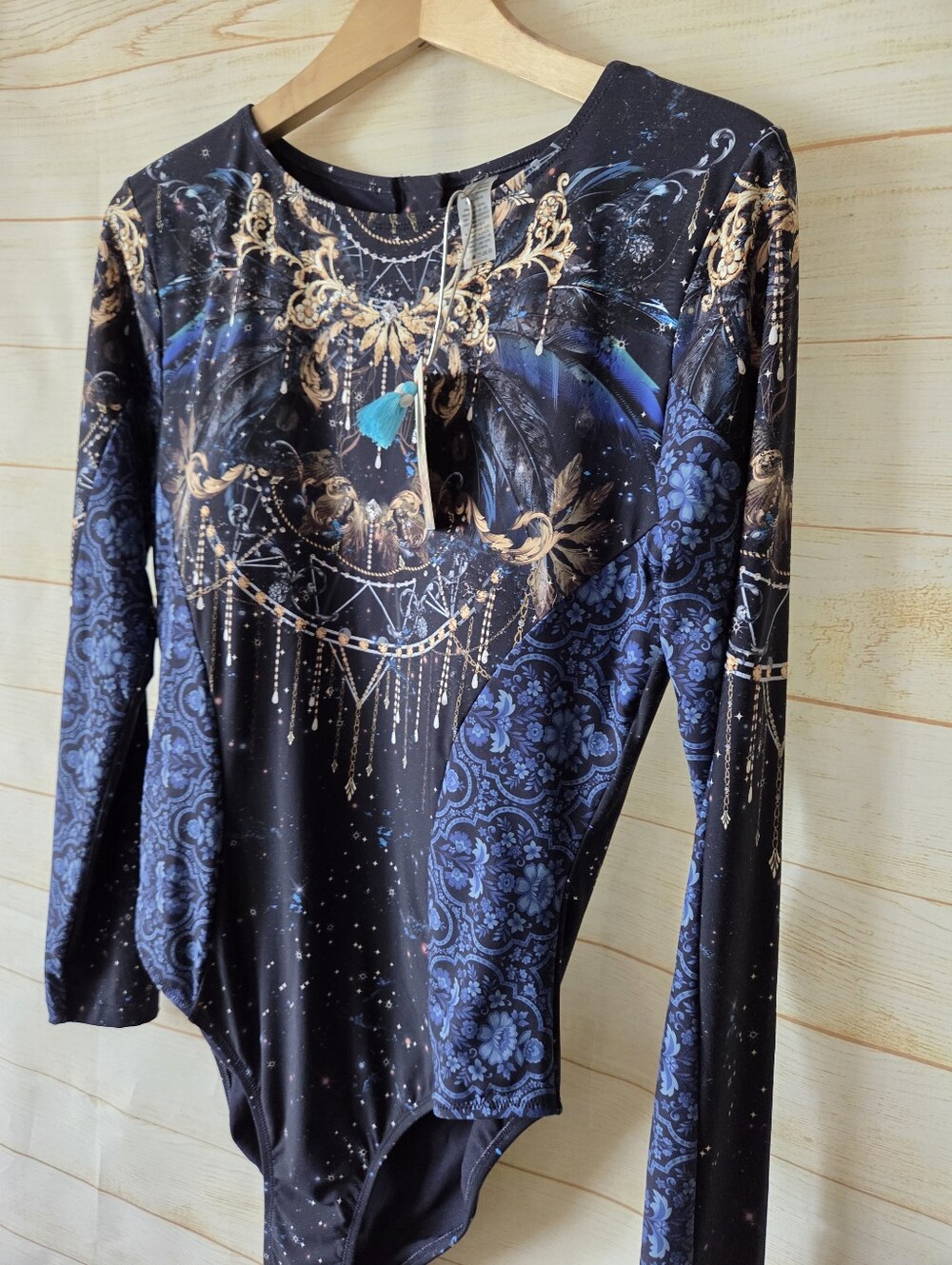Johnny Was Supernova Surf One Piece Long Sleeve Swimsuit Rashguard Blue Size XL - Picture 6 of 13
